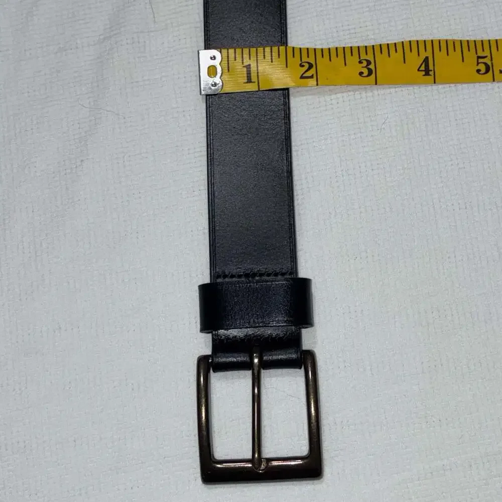 Portland Leather Goods Black Leather Belt Size 38 Solid Brass Buckle